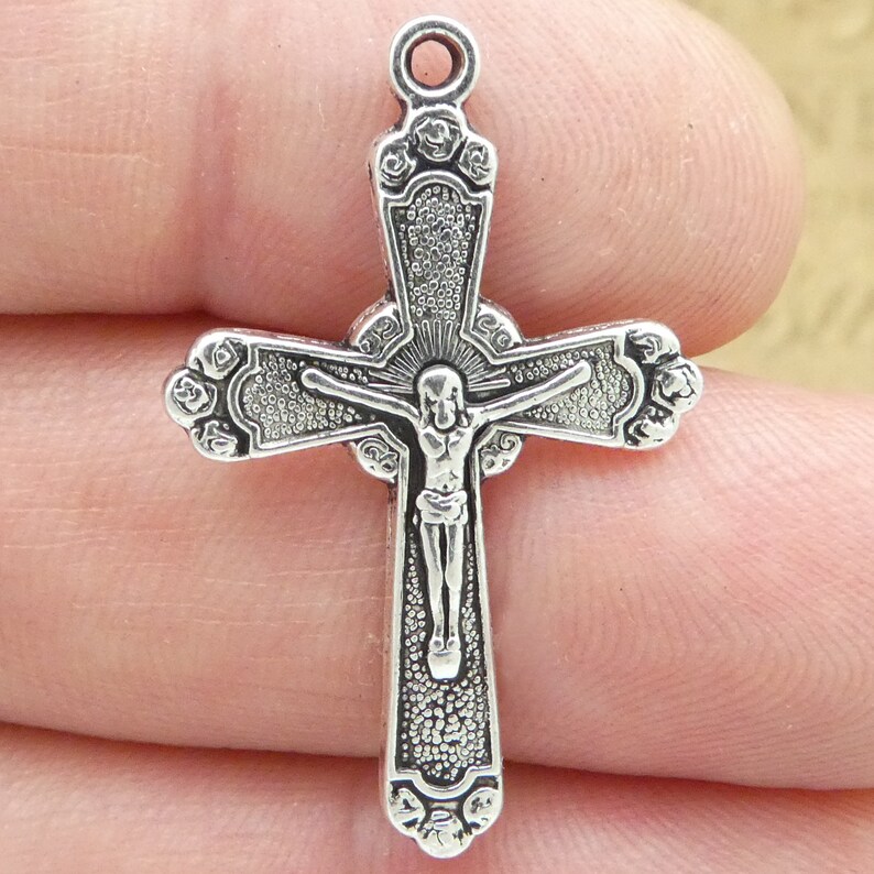 BULK 30 Silver Crucifix Cross Charm Pendant by TIJC SP1801B Etsy