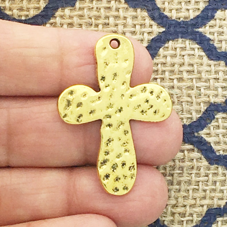 5 Hammered Cross Charm Pendant Gold by TIJC SP1192 Etsy