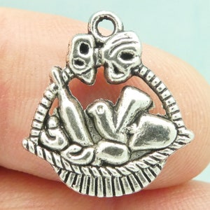 8 Silver Wine Basket Charm Pendant Double Sided by TIJC SP1329 image 4
