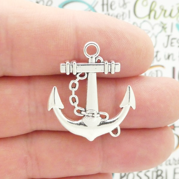 5 Silver Anchor Charm with Chain 29x24mm by TIJC SP0522