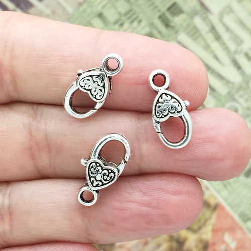 3 Silver Heart Lobster Clasp Findings by TIJC SPLOB001 Etsy