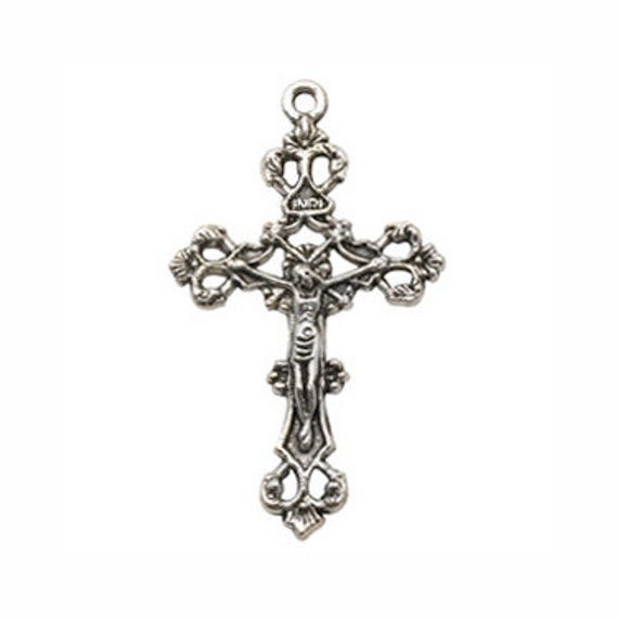 1 Silver Crucifix Cross Pendant Rosary Making Supplies by TIJC SP6084 