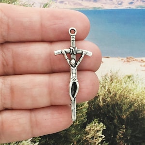 5 Silver Papal Crucifix Cross Charm for Rosary Parts 41x18mm by TIJC SP0945