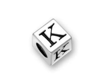 1 Silver Block Alphabet Letter Beads 5.5mm Initial K Charm Pendant by TIJC SP55K