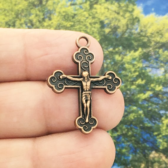 6 Copper Crucifix Cross Charm Rosary Parts by TIJC SP1135 