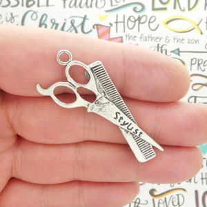 BULK 12 Silver Scissor and Comb Hair Stylist Charm 52x25mm by TIJC SP1043B