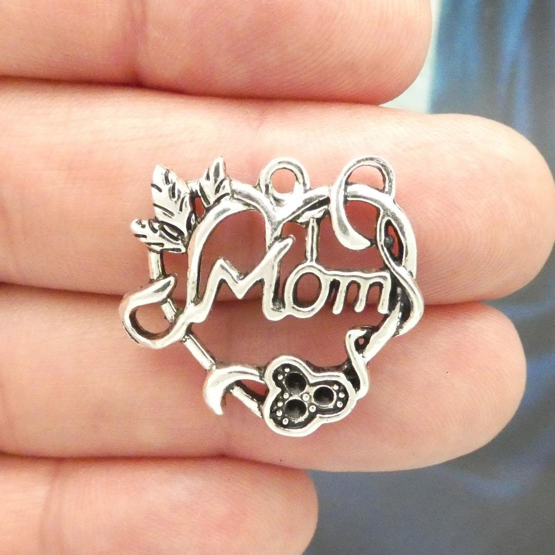 Gold or Silver MOM with Heart Charm main image 1