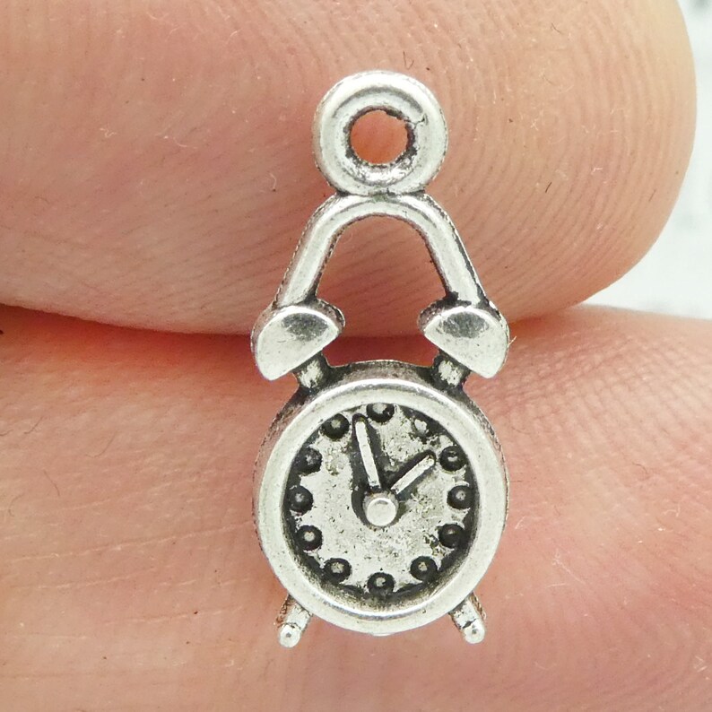 12 Silver Alarm Clock Charm Pendant by TIJC SP0583 Etsy