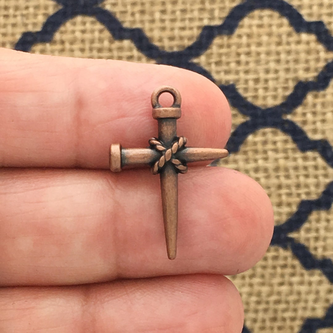 BULK 40 Crossed Nail Cross Charm Pendant Copper by TIJC SP1131B - Etsy