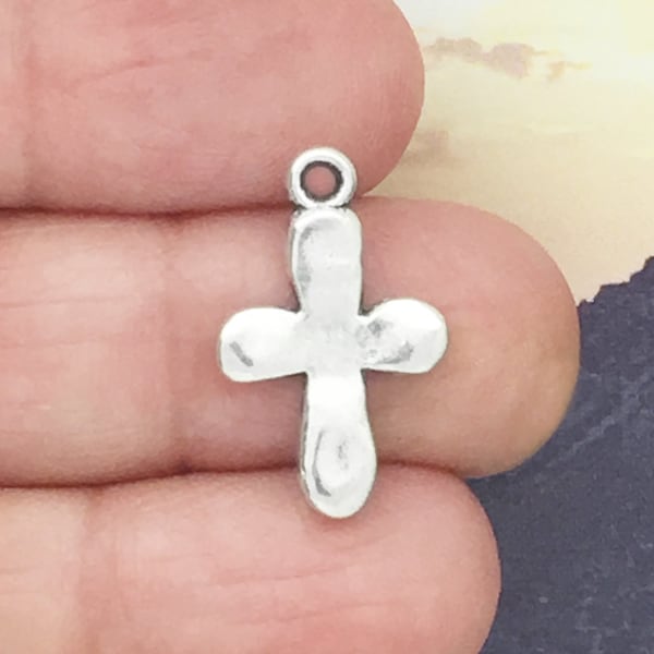 12 Hammered Silver Cross Charm Small by TIJC SP1140