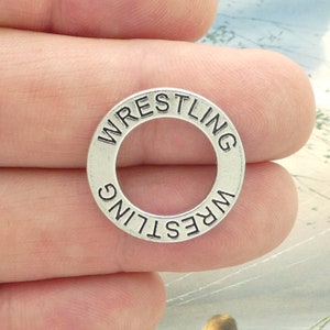 5 Silver Affirmation Ring Wrestling Charm by TIJC SP0370 image 1