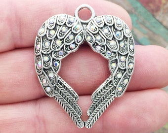 1 Angel Wings Charm Silver with Crystal by TIJC SP1379