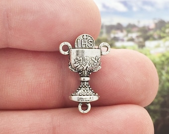 BULK 20 Eucharist with Chalice Silver Rosary Centers by TIJC SP0235B
