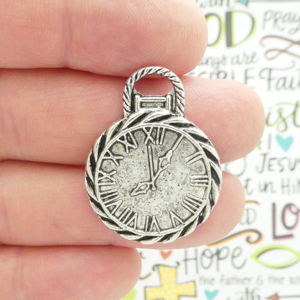 5 Pocket Watch Charm Pendant Silver 34x26mm by TIJC SP0526