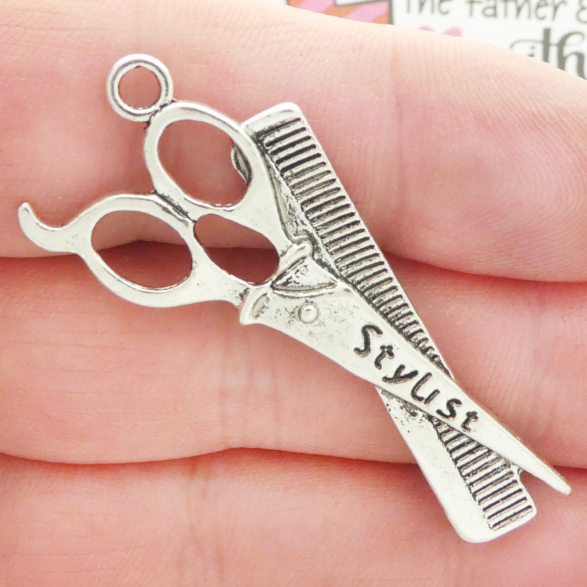 BULK 12 Silver Scissor and Comb Hair Stylist Charm 52x25mm by Etsy