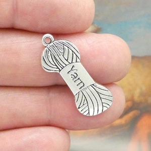 6 Silver Yarn Charm Knitting Pendant 32x12mm by TIJC SP1606