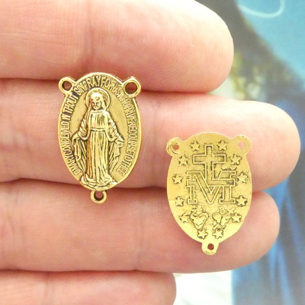 5 Gold Miraculous Medal Mary Rosary Centers and Parts by TIJC SP2007