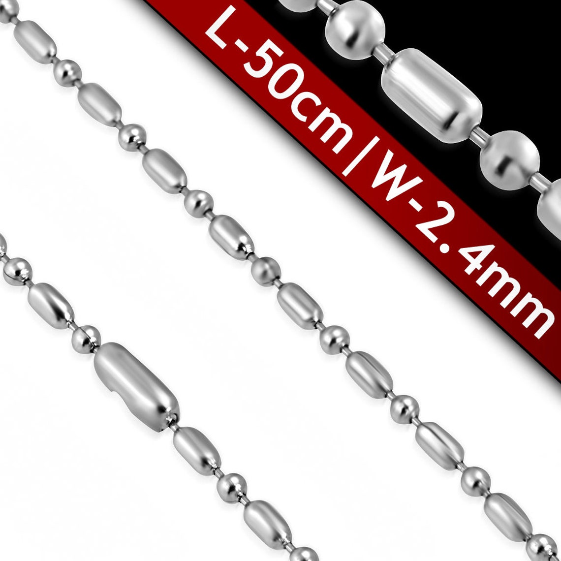 Oval Stainless Steel Bead Chain Necklace 20 Inch Silver Etsy