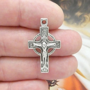 6 Crucifix Charms Silver Rosary Cross by TIJC SP0034