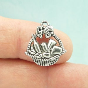 8 Silver Wine Basket Charm Pendant Double Sided by TIJC SP1329 image 1