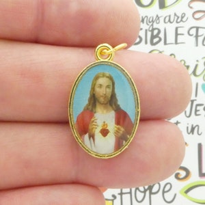 1 Sacred Heart of Jesus Medal with Chi Rho Alpha and Omega Symbol in Gold Pewter by TIJC SP6017