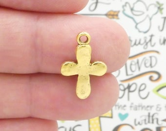 BULK 60 Hammered Gold Cross Charm Pendant by TIJC SP1147B