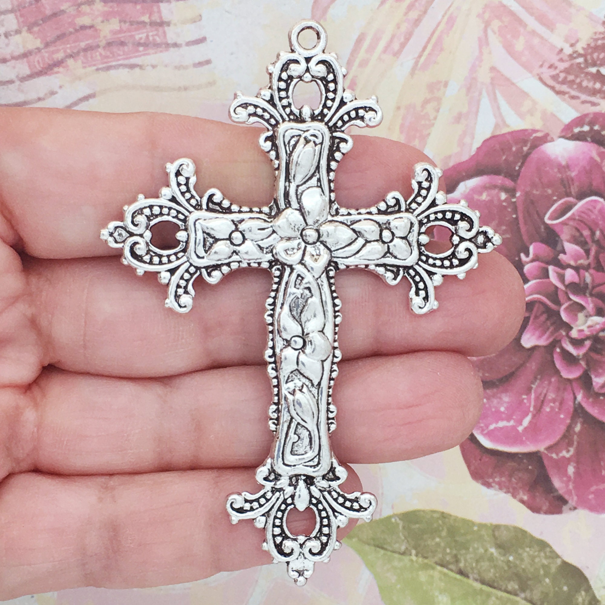 2 Silver Cross Charm Pendant 76x55mm by TIJC SP0991 - Etsy Hong Kong