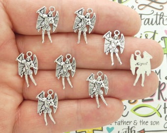 Bulk 40 Small St Michael Charms for Jewelry Making in Silver by TIJC SP0704B