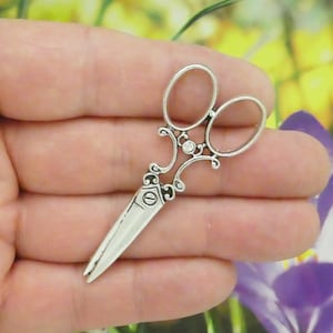 3 Silver Scissor Charm Pendant with Crystal 60x25mm by TIJC SP2189