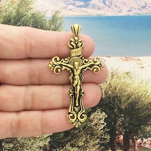 2 Gold Crucifix Cross Charm Pendant for Rosary Parts by TIJC SP1511