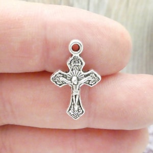 12 Silver Crucifix Cross Charm Rosary Parts by TIJC SP1860
