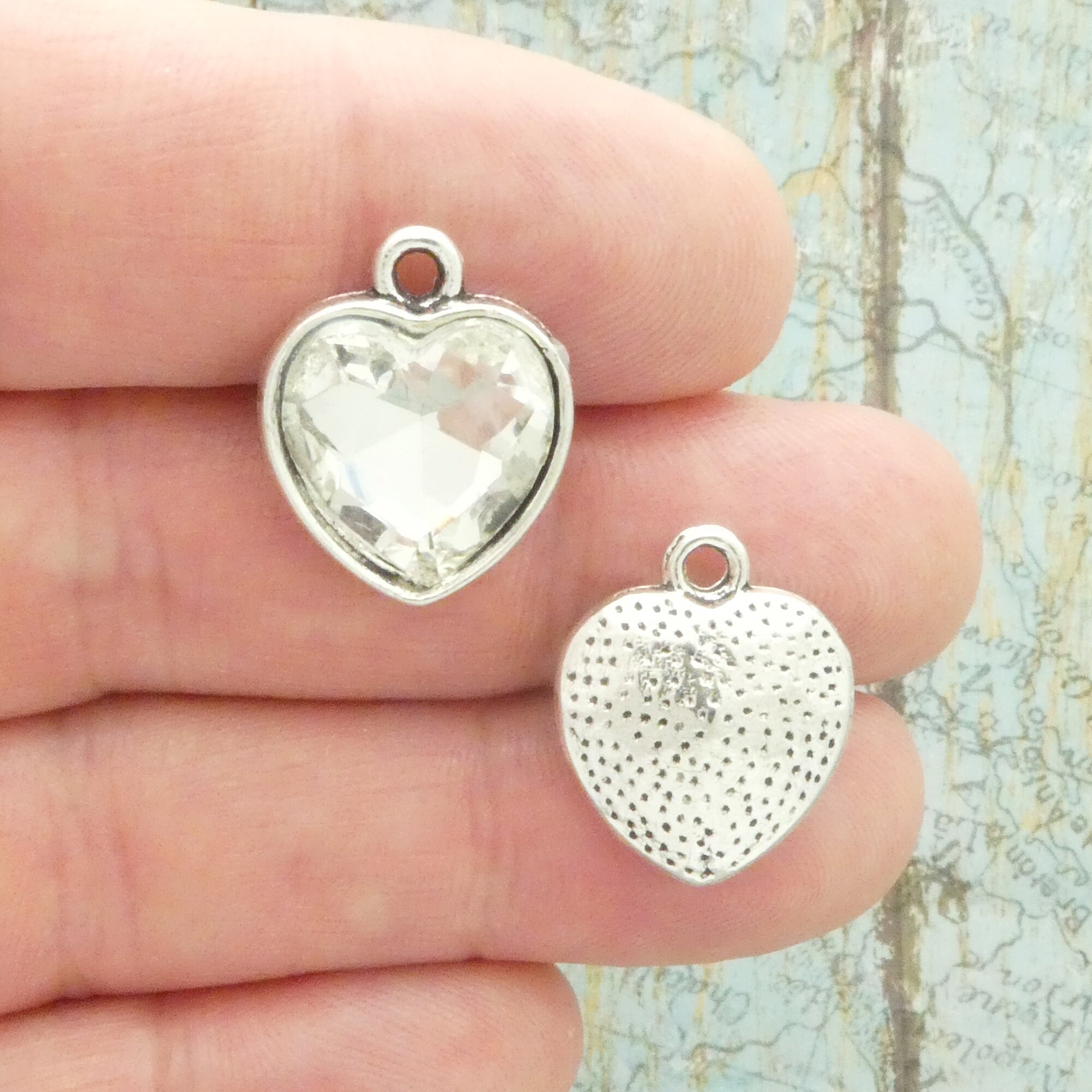 1 Clear Crystal Heart Pendants for Jewelry Making in Silver