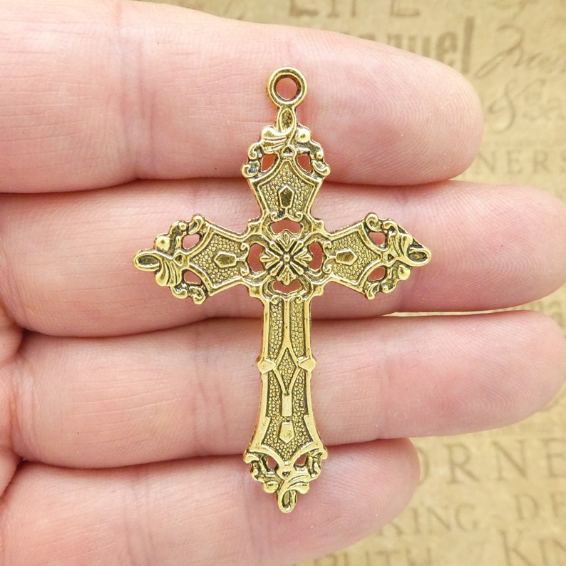 8 Bulk Gold Cross Charm Pendant Ornate Large by TIJC SP1841B Etsy