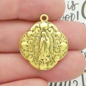 10 K黄色ゴールドBlessed Our Lady of Guadalupeメダイペンダント 
