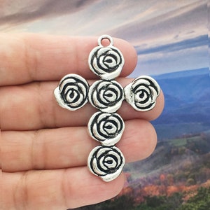 BULK 5 Rose Cross Charm Pendant by TIJC SP0993B