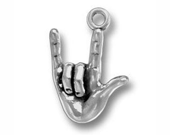 5 Silver I Love You Sign Language Charm 18x13mm by TIJC SP0618