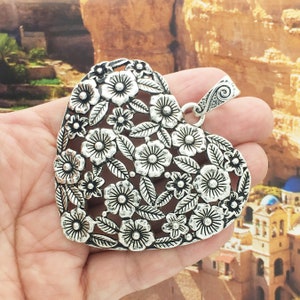 1 Flower Heart Pendant Silver by TIJC SP1541