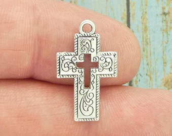 10 Cut Out Cross Charm Silver by TIJC SP1731