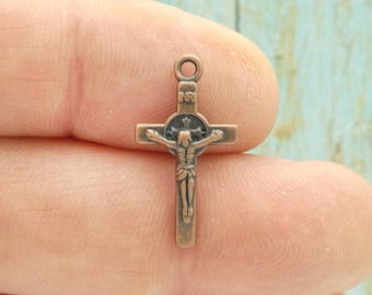 10 St Benedict Crucifix Cross Charm Copper Small by TIJC SP1740