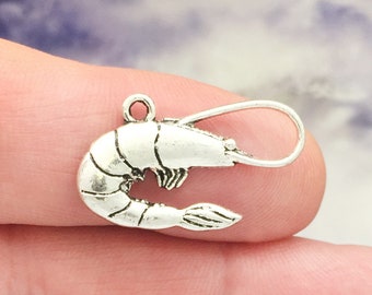 BULK 40 Silver Shrimp Charm Pendant by TIJC SP0641B