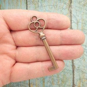 3 Copper Key Charm Pendant 62x20mm by TIJC SP1455