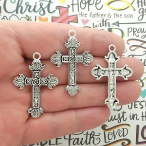 BULK 12 Rose Cross Charm Pendant Silver by TIJC SP2249B