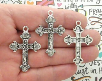 BULK 12 Rose Cross Charm Pendant Silver by TIJC SP2249B