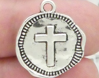 BULK 20 Hammered Silver Cross Charm by TIJC SP1460B - Etsy