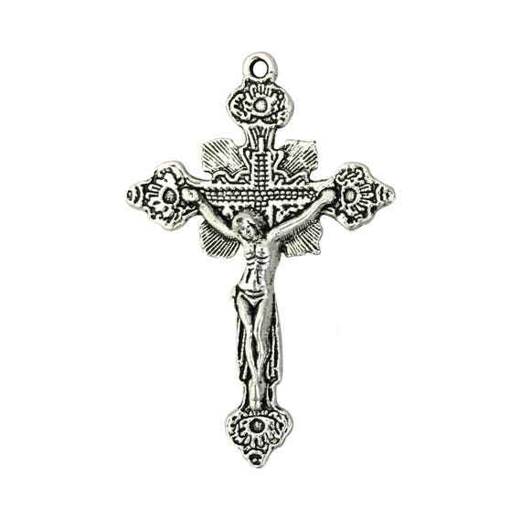 Bulk 8 Silver Crucifix Cross Charm Rosary Parts by TIJC SP0041B