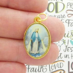 1 Our Lady of Grace Medal with Chi Rho Alpha and Omega Symbol in Gold Pewter by TIJC SP6016