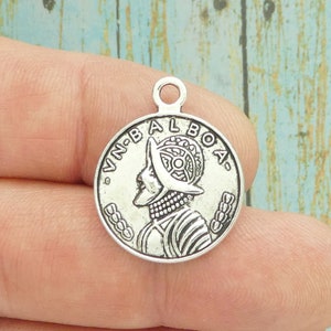 BULK 25 Spanish Coin Charm Pendant Silver by TIJC SP1735B