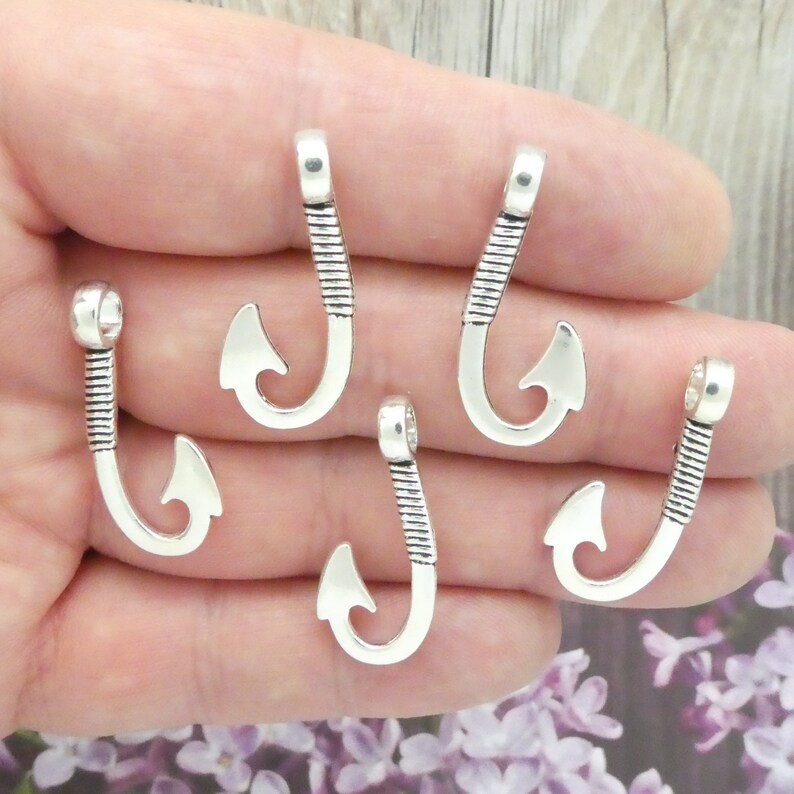 BULK 20 Silver Fish Hook Charm Fishing Pendant 23x16mm by TIJC Etsy