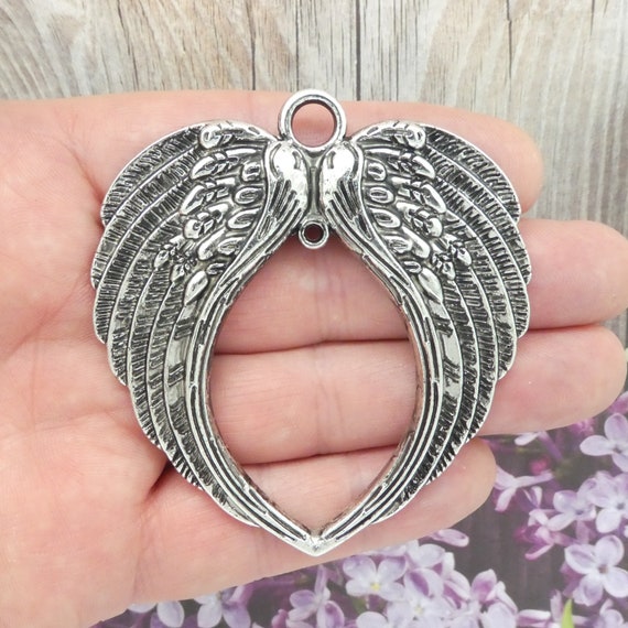 BULK 3 Spread Silver Angel Wings Charm Pendant Extra Large 71x67mm
