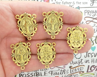 Bulk 8 Gold Miraculous Medal Rosary Centerpiece by TIJC SP2251B